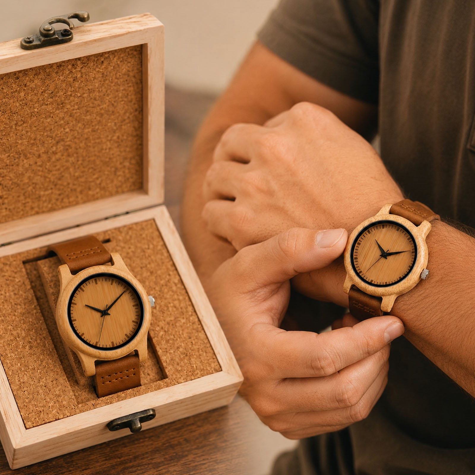 Couple Watches Smartwatch - High Quality Watch Bamboo Case Men