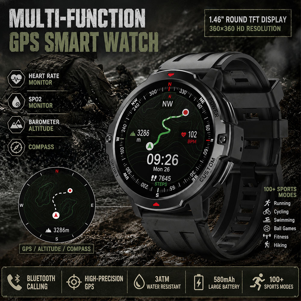 NEW 1.46 Inches Military GPS S - Smartwatch Timex Watches For Women 评论和价格