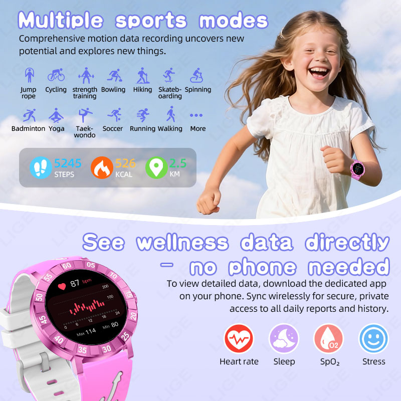 LIGE Kids Smart Watch HRV SOS  - Smartwatch Watches Useful Gift For Boys 评论和价格